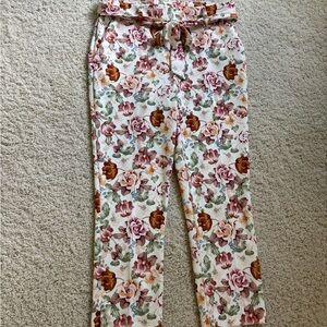Jules & Leopold Floral Crop Patterned Pants with Belt Bow